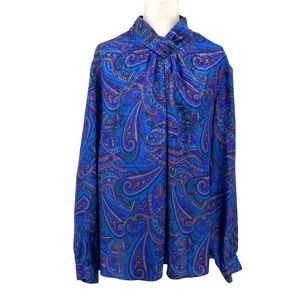 Notations 80s - 90s Boho Silky Scarf Neck Long Sleeve Paisley Blouse